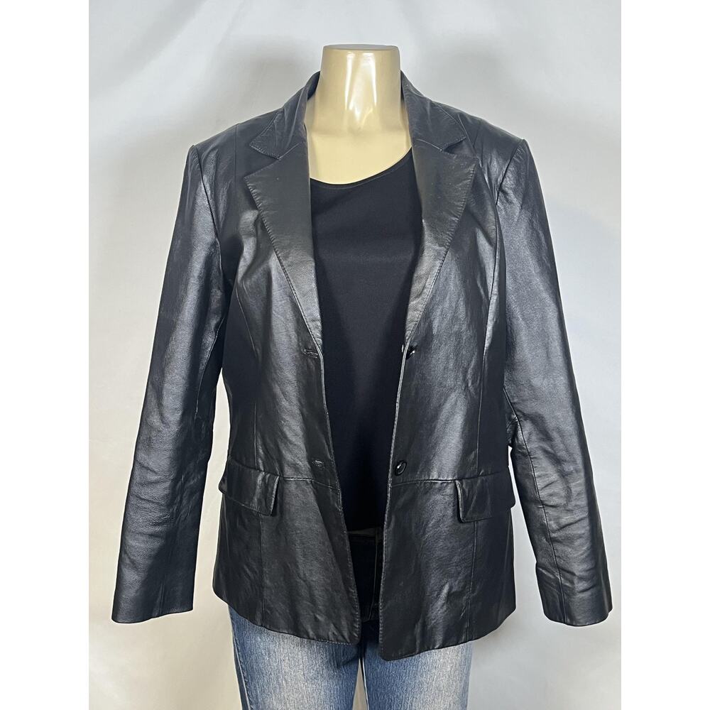 Chadwick's Leather Blazer‎ Jacket Womens 16 Black Single Breasted Button Front
